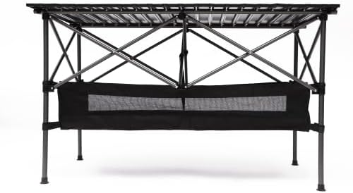 YISH W24172214 Folding Sturdy Aluminum Roll Storage Basket Rectangular Portable Table with Easy Carrying Bag for Outdoor Camping Picnics Beach BBQ Fishing Black