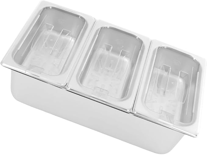 Stainless Steel Buffet Pan with Lid for Restaurant and Event Catering Rectangular Seasoning Box with 3-compartment