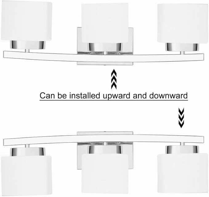 3-Light Bathroom Light Fixture Over Mirror Modern Chrome Vanity Fixture with Milky Glass Shade 23 inches Bath Light for Bath Vanity Lighting