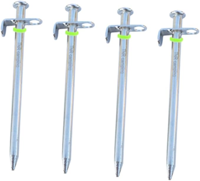 POPETPOP 4pcs Shape Tent Stakes Kit Ground Nails for Camping Canopy Tent Awning Rope and Hook