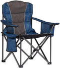 Heavy-Duty Folding Camping Chair with Cooler Bag Cup Holder &amp Carrying Strap – Blue &amp Gray 400 lb Capacity