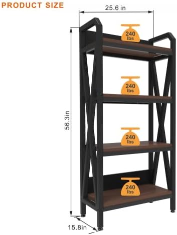 4-Tier Bakers Rack Storage Shelves Heavy-Duty Metal &amp Wood Kitchen Organizer with Easy Assembly for Garage Bathroom Entryway Home Storage