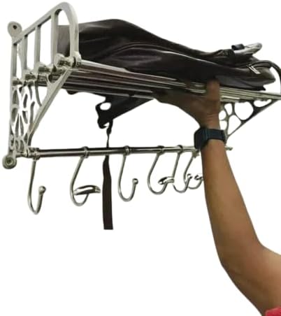 Stainless Steel Wall Shelf with Hooks | Bathroom Kitchen Storage Rack | Durable &amp Rust Resistant