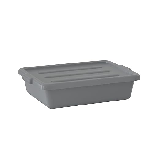 6-Pack 20 x 15 x 5 6.5 Gallon Gray Polypropylene Plastic Bus Tub/Bus Box with Cover
