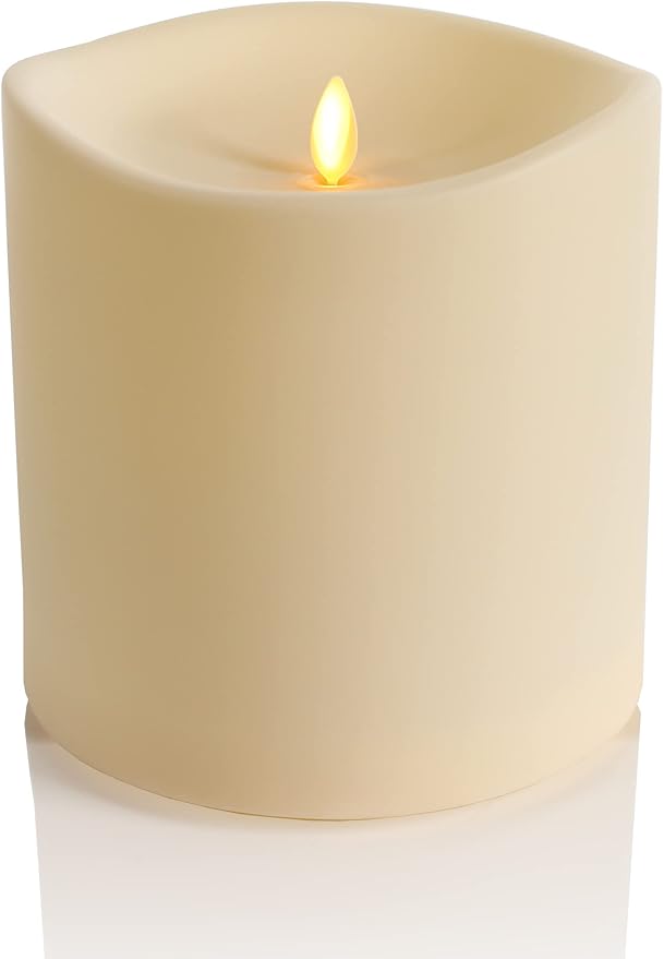 Luminara Realistic Artificial Moving Flame Outdoor Pillar Candle IPX4 - Moving Flame LED Battery Operated Lights for Outside Christmas Halloween - Remote Included - Ivory - 6 x 6