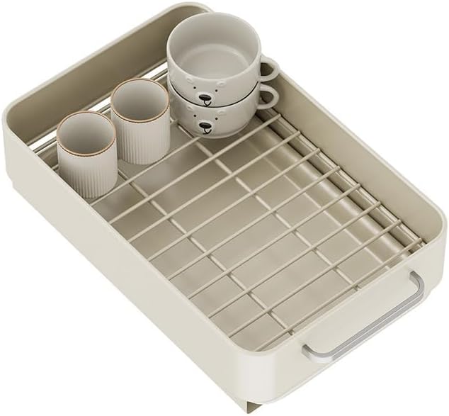 TrailBlaze Under Basin Slide-Out Dish Drying Rack (Matte White Flat Mesh): Heavy-Duty Carbon Steel with Drip Tray – Space-Saving Kitchen Cabinet Organizer for Plates/Bowls