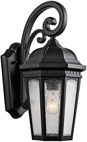 Kichler Courtyard 17.75 1 Light Outdoor Wall Light with Clear Seeded Glass in Textured Black