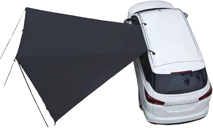 Car Side Awning Tent for VW Tiguan 2010-2025 SUV 5-Seater Oxford Fabric Camping Vehicle Side Sun Shelter Portable Tailgate ShelterBlack-2m Iron Rod Set