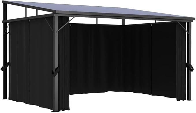 Hardtop Gazebo with Curtains Outdoor 13.3x9.6x8 Feet Anthracite Aluminum Frame Patio Backyard Shelter