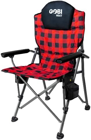 Terrain Heated Camping Chair - 9 hrs of Heat | with Battery &amp Charging Cable | 3 Heat Settings (Plaid)