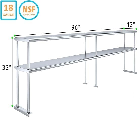 Worktable with Double OverShelf Stainless Steel NSF (96 in. Long x 12 in. Deep)