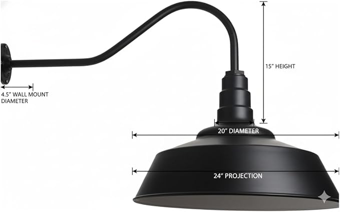 AGB101-AS18-BLACK Gooseneck Barn Light - Black Outdoor Dome with Incandescent Downlight | Wall-Mount Fixture for Patios Gardens Pathways and Large Outdoor Living Spaces