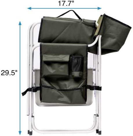 2-Piece Padded Folding Outdoor Chair with Side Table and Storage PocketsLightweight Oversized Directors Chair for Indoor Outdoor Camping Picnics and FishingGreen