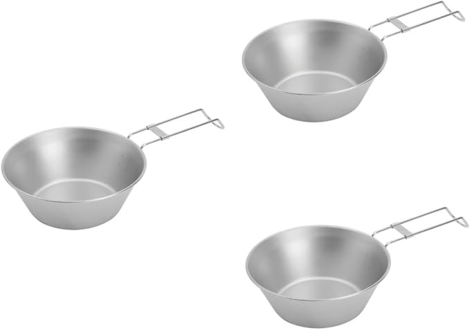 TOYANDONA 3pcs Portable Foldable Stainless Steel Bowl Lightweight Outdoor Camping Dish Handle for Travel Food-grade Material Easy to Clean Compact Design for Hiking and Adventure