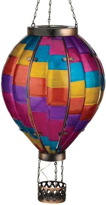 Regal Art &amp Gift Hot Air Balloon Solar Lantern – Hanging Solar-Powered LED Lights Waterproof Portable Decorative Outdoor Lamp Made of Metal &amp Glass for Garden Patios &amp Pathway – Stripe(X