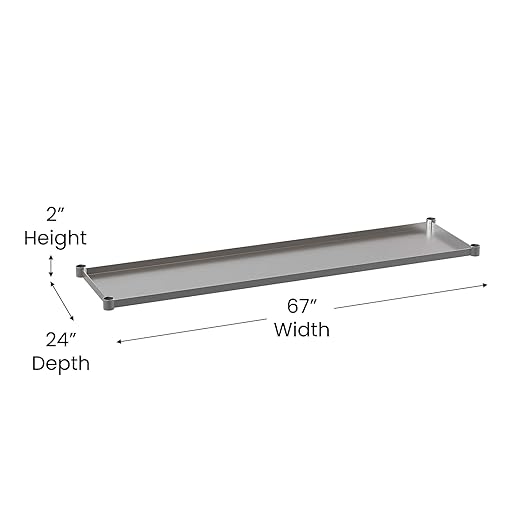 Flash Furniture Woodford Galvanized Under Shelf for Prep and Work Tables - Adjustable Lower Shelf for 30 x 72 Stainless Steel Tables