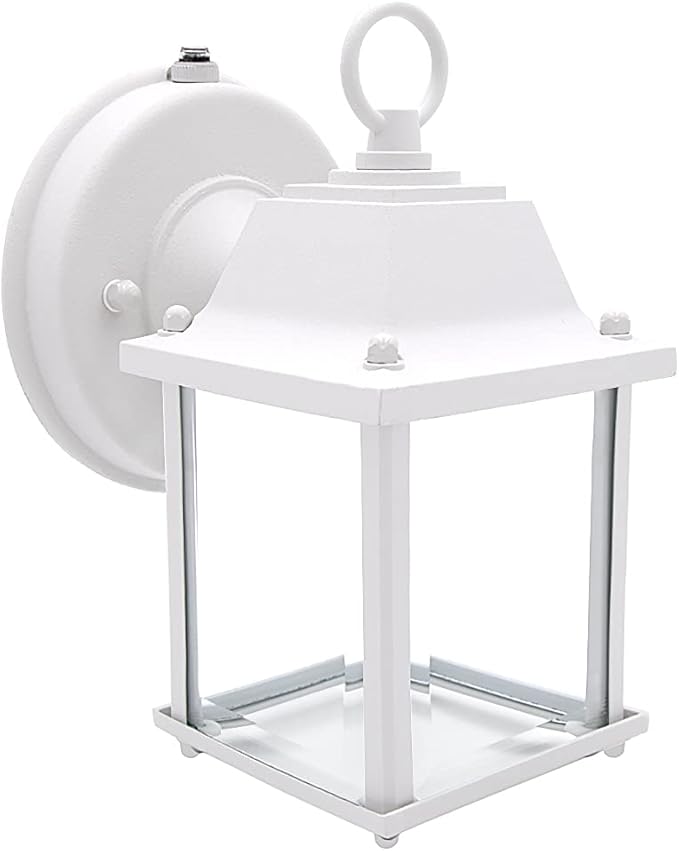 Maxxima LED Porch Lantern Outdoor Wall Light - White with Clear Glass 3000K Warm White 650 Lumens Dusk to Dawn Photocell Light Sensor Patio or Porch Sconce Fixture Exterior Lighting - White