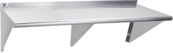 Profeeshaw NSF Stainless Steel Shelf 18” x 60” 450 lb Commercial Shelves Wall Mounted Metal Shelving with Backsplash and 2 Brackets for Restaurant Bar Utility Room Kitchen and Garage