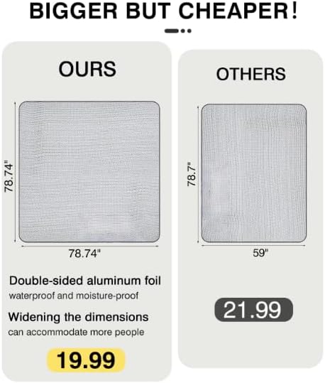 78.74*78.74Camping Mat Foam Foil Blanket for Camping Foam Pad Insulating Foil Mat Sleeping Tent Pad Waterproof Thermal Aluminum Camping mat for Reflecting Heat
