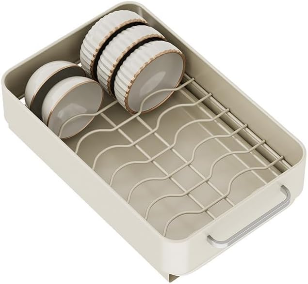 TrailBlaze Under Basin Slide-Out Dish Drying Rack (Matte White Deep Shelf): Heavy-Duty Carbon Steel with Drip Tray – Kitchen Cabinet Storage for Pots/Pans/Plates