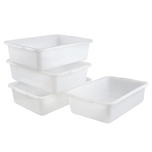 32 Liter Large Bus Tubs Commercial Plastic Bus Pans Set of 4 White