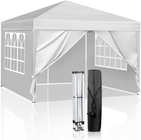 10x10 FT Pop Up Canopy Tent Portable Commercial Canopy Tent Outdoor Gazebo for Home Party &amp OutdoorPortable Shelter Gazebo Easy Outdoor Sun Shade for Events Parties and Camping - White