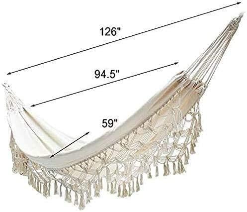 Garden Hammock Double-Sized with Elegant Tassels and Fishtail Knitting White Hammock Includes Tie Ropes Easy to Store Perfect for Indoor and Outdoor Use