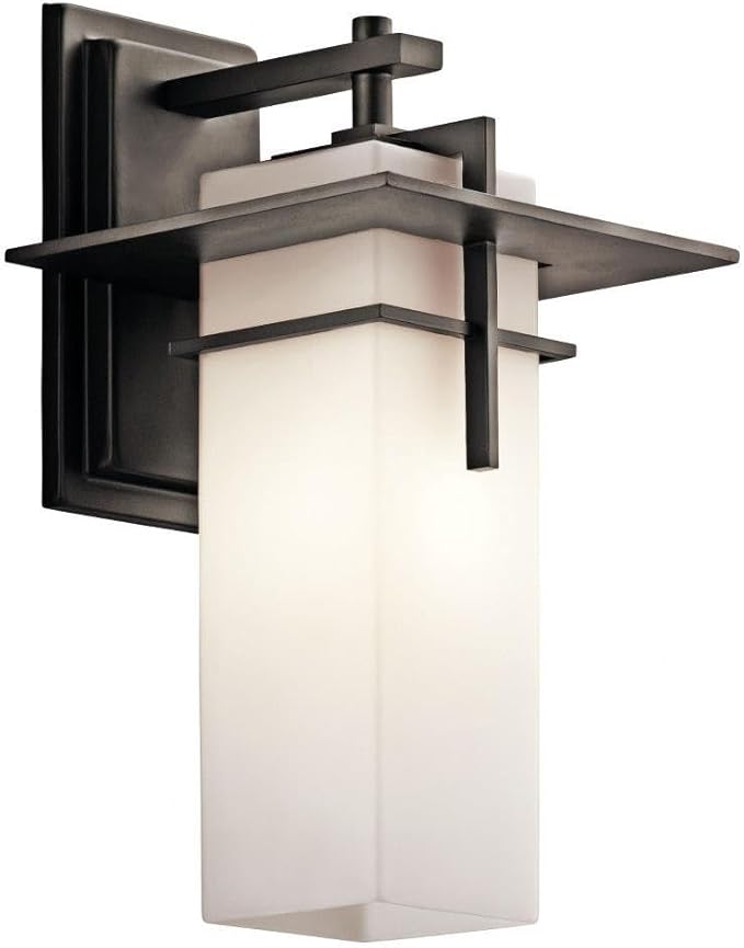 Kichler Caterham 14.75 Outdoor Wall Light in Olde Bronze® 1-Light Exterior Porch Light Wall Sconce with Satin Etched Cased Opal Glass (14.75 H x 8 W) 49643OZ