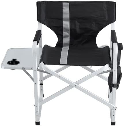 1-Piece Padded Folding Outdoor Chair with Side Table and Storage PocketsLightweight Oversized Directors Chair for Indoor Outdoor Camping Picnics and FishingBlack/Grey