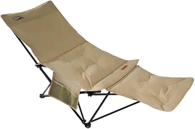 Camping Outdoor Folding Chair Portable Can Sit Lie Fishing Beach Lunch Break Barbecue (Khaki)