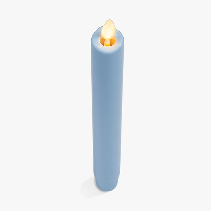 Luminara Flameless Candle Taper (1 x 9.5) Melted Top Real Wax Unscented Remote Ready Timer (Airy Blue)