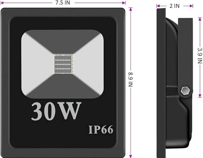 RGB Flood Lights30W high Power WS2811 Full Color Smart Flood Light RGB addressable LED Pixel floodlight DC12-24VIP66Waterproof (1PCS-WS2811-30W Black)