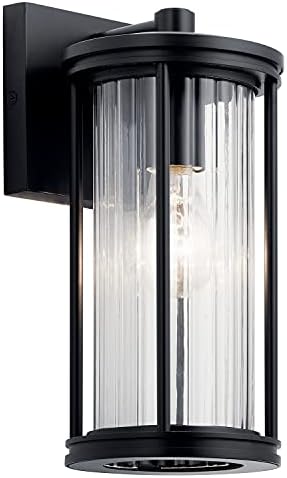 Kichler Barras 11.5 1 Light Outdoor Wall Light with Clear Ribbed Glass in Black