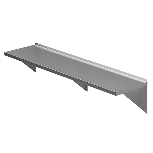 AmGood 18 Width x 72 Length | Stainless Steel Wall Shelf | Square Edge | Metal Shelving | Heavy Duty | Commercial Grade | Wall Mount | NSF Certified