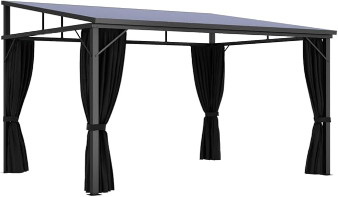Hardtop Gazebo with Curtains Outdoor 13.3x9.6x8 Feet Anthracite Aluminum Frame Patio Backyard Shelter