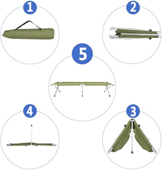 Portable Folding Camping Cot Heavy Duty Sleeping Bed with Carrying Bag 610D Oxford Cloth &amp Lightweight Aluminum Frame 275lbs Load Outdoor Cot for Adults Travel Hiking Office (Green 2 Pack)