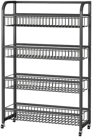 Snack Rack Stand 4-Tier Retail Display Rolling Snack Cart Organizer for Candy/Spice Supermarket Snack Organizer for Desk/Kitchen Black-W-60cm(23.6 in)