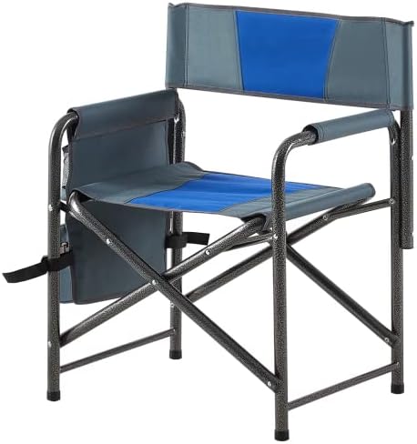 1-Piece Padded Folding Outdoor Chair with Storage PocketsLightweight Oversized Directors Chair for Indoor Outdoor Camping Picnics and FishingBlue/Grey