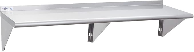 Profeeshaw NSF Stainless Steel Shelf 14” x 60” 400 lb Commercial Shelves Wall Mounted Metal Shelving with Backsplash and 2 Brackets for Restaurant Bar Utility Room Kitchen and Garage