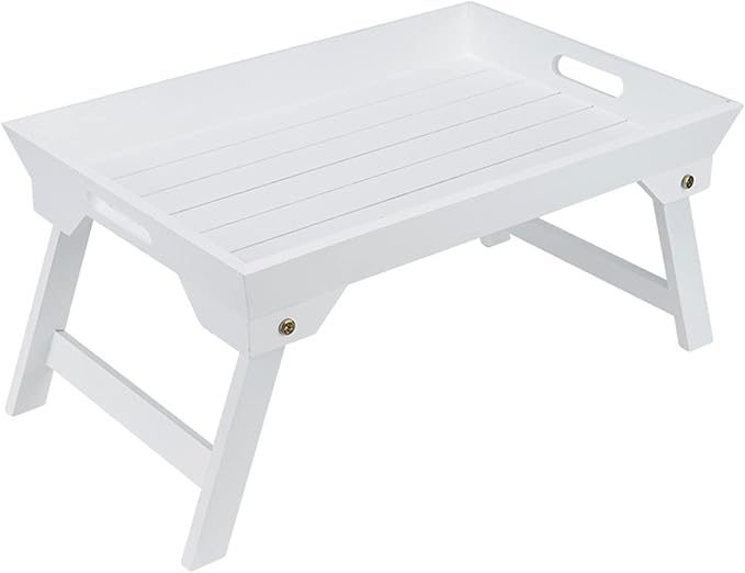 Camp Table Portable Bamboo Bed Breakfast Tray Folding Laptop Desk Tea Serving Table Coffee Picnic Holder Outdoor Camping Table (White)