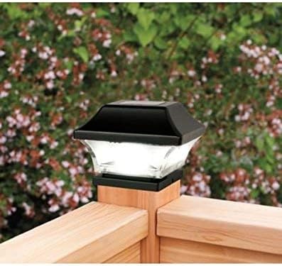 Solar Post Lights | Waterproof Outdoor Cap Lights for 4 x 4 Wooden Deck Patio Garden Decor or Fence | Warm White LED Lights 8-Pack (Black)