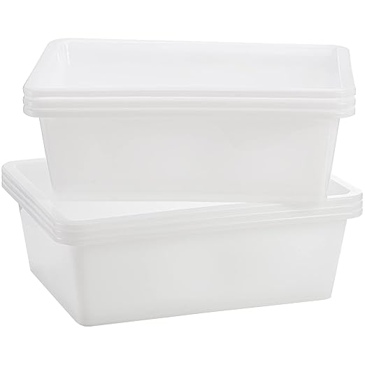 Dicunoy 6 Pack Commercial Bus Tubs 9L Plastic Dish Pan Basin White Rectangle Wash Basins Bus Box Meat Processing Tubs Tote Organizer Boxes for Art Supplies Toys Foods 14 L x 11 W x 4.4 H