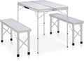 Folding Camping Table with 2 Benches Aluminium WhiteItem colourWhite and Silver