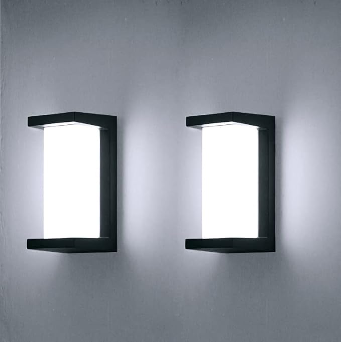 Modern Outdoor Wall Lights18W LED Sconce Light Fixtures Wall Mounted LampsAluminum Matte Black House LightIP65 Waterproof for Courtyard Garage Terrace Porch Stairs (Black 2pack 6000K)