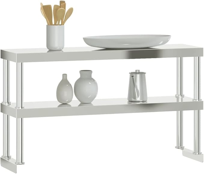 Stainless Steel Work Table Overshelf 2-Tier 43.3x11.8x25.6 for Kitchen Restaurant Prep Space Durable Mountable Storage Rack
