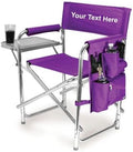 Personalized Embroidered Sports Director Chair with Side Table and Storage Pockets by Picnic Time - Purple