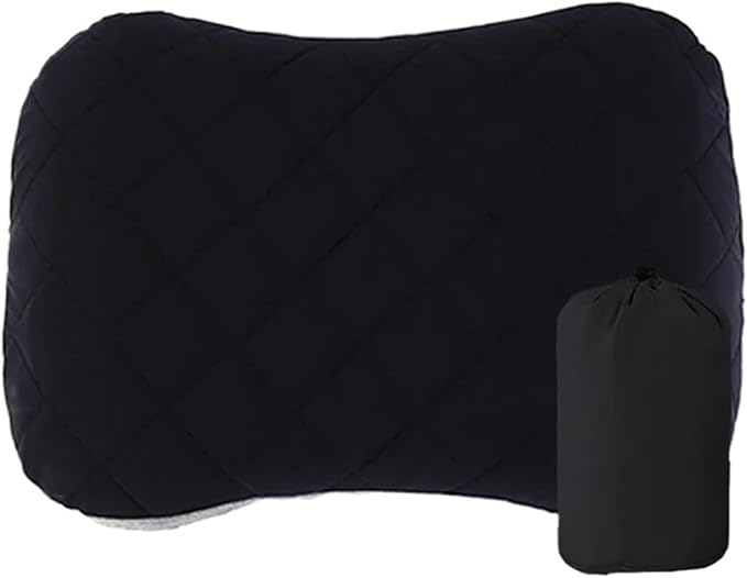 Ultralight Inflatable Camping Travel Pillow with Soft Washable Cover - Ergonomic Inflating Pillows for Neck &amp Lumbar Support(Black)