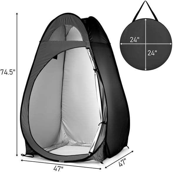 4x4ft Pop Up Privacy Shower Tent with Top Window 3.6lbs Liightweight Dressing Room Portable Toilet Stall with Carry Bag for Camping Beach Outdoors (Black)