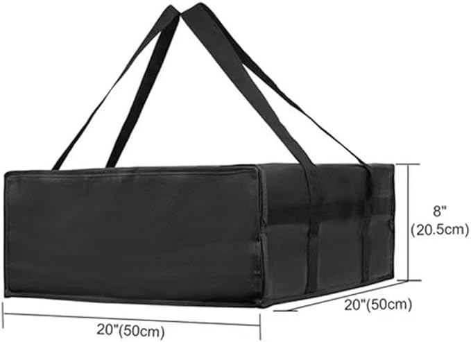 Insulated Pizza Delivery Bag Large Capacity Non-Woven Fabric Thick Foam Padding Heat Retention Water-Resistant Transparent Order Pocket Wristband Opening(Black 50 * 20.5CM)