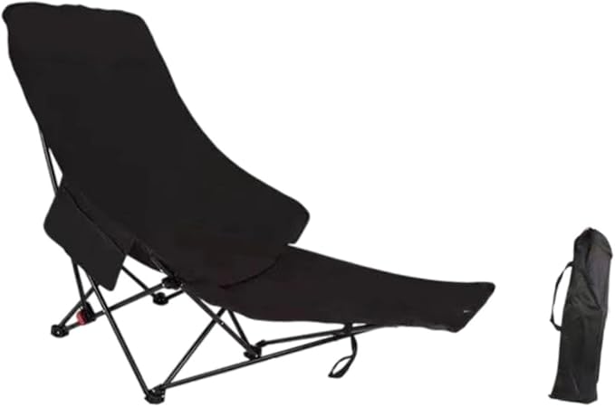 Folding Chaise Lounge Chair Reclining Chair Foldable Heavy Duty Stable Recliner Lounger for Garden Fishing Sports Patio Beach Black